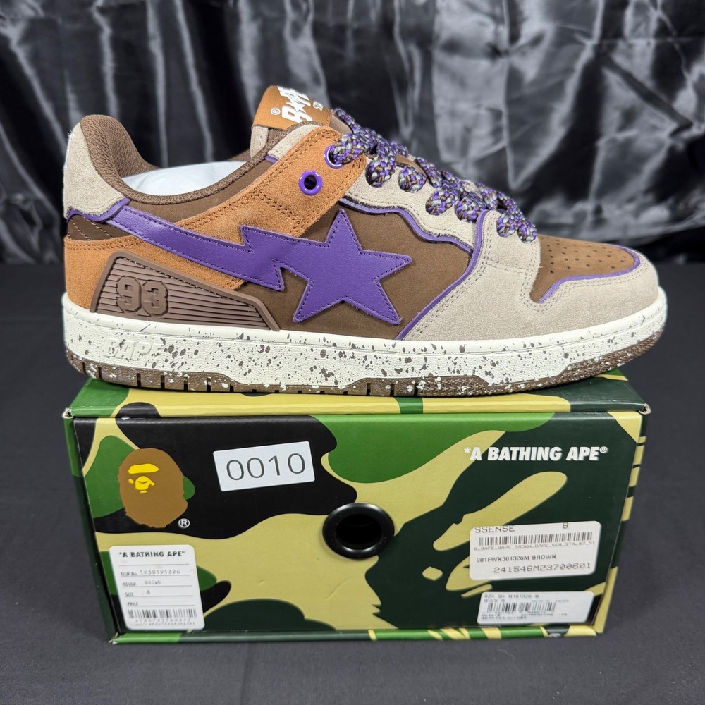 A Bathing Ape BAPE SK8 STA Brown Purple Suede Sneakers 1K30191326 Mens 8
